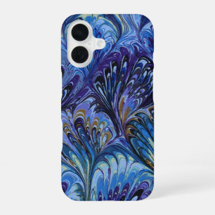 MARBLED PAPER,ABSTRACT BLUE PEACOCK PATTERN,SWIRLS iPhone 16 CASE