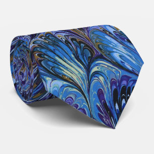 MARBLED PAPER,ABSTRACT BLUE PEACOCK PATTERN,SWIRLS TIE