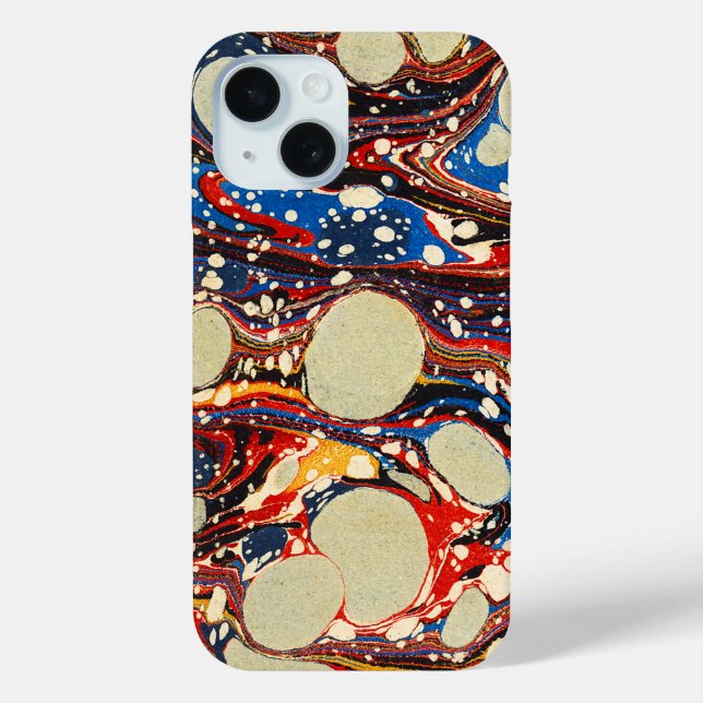 MARBLED PAPER,ABSTRACT BLUE ,SWIRLS,WHITE CIRCLES Case-Mate iPhone CASE (Back)