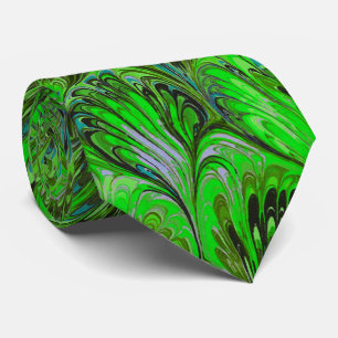 MARBLED PAPER,ABSTRACT GREEN BLUE PEACOCK PATTERN TIE