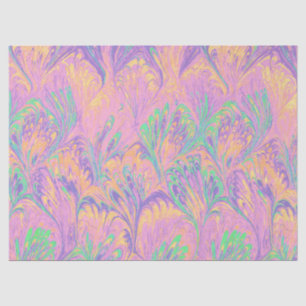 MARBLED PAPER,ABSTRACT PINK GREEN  PEACOCK PATTERN TISSUE PAPER