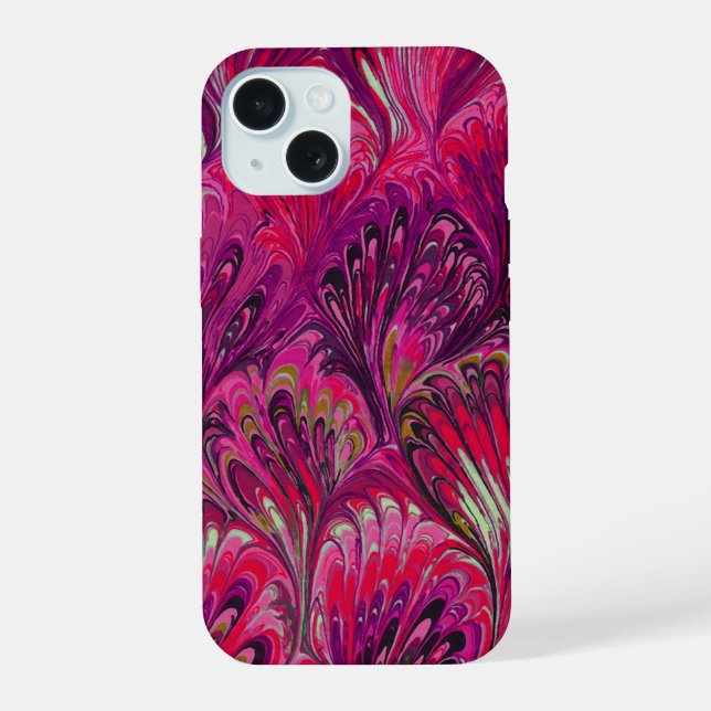 MARBLED PAPER,ABSTRACT PINK PEACOCK PATTERN,SWIRLS iPhone 15 CASE (Back)