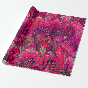 MARBLED PAPER,ABSTRACT PINK PEACOCK PATTERN WRAPPING PAPER