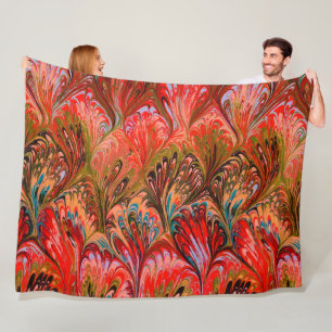 MARBLED PAPER,ABSTRACT RED PEACOCK PATTERN,SWIRLS FLEECE BLANKET