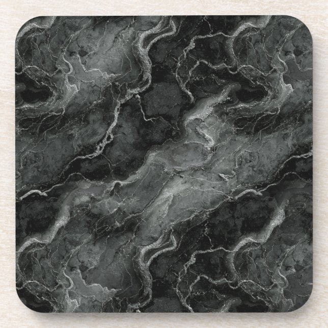 Marbled Pattern in Black and Gray Coaster (Front)