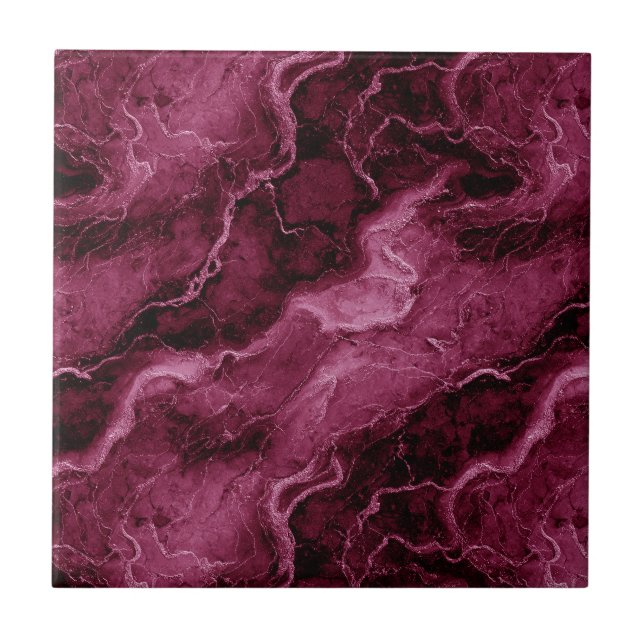 Marbled Pattern in Dark Magenta and Pink Tile (Front)