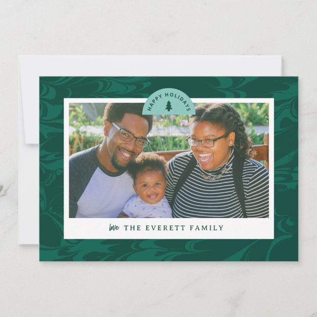 Marbled Pines Horizontal Holiday Photo Card (Front)