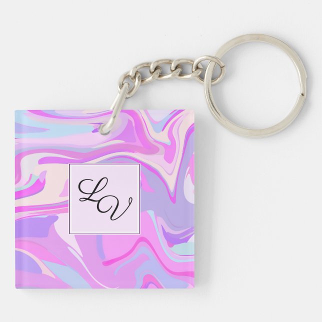 Marbled Pink Purple Turquoise Key Ring (Back)