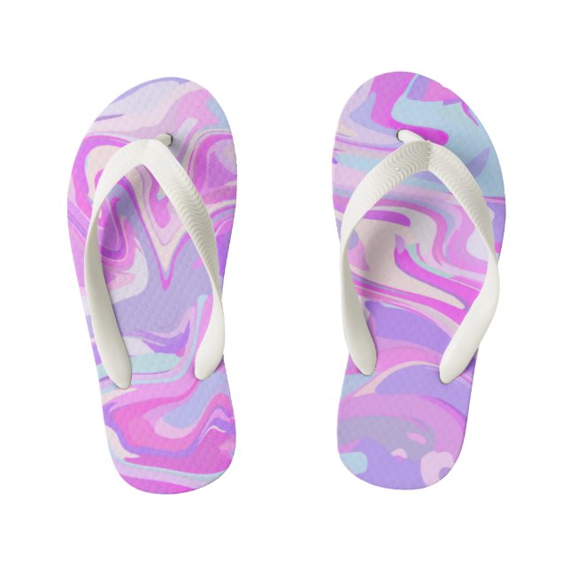 Marbled Pink Purple Turquoise Kid's Flip Flops (Footbed)