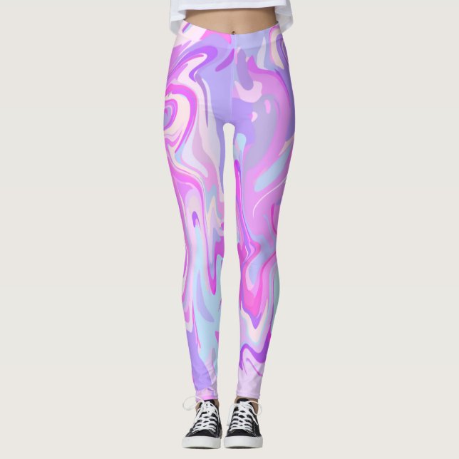Marbled Pink Purple Turquoise Leggings (Front)