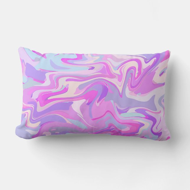 Marbled Pink Purple Turquoise Lumbar Cushion (Front)
