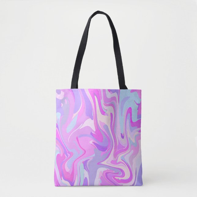 Marbled Pink Purple Turquoise Tote Bag (Front)