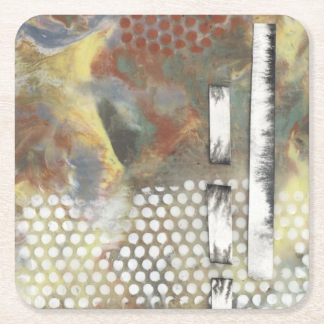 Marbled Pixels II Square Paper Coaster (Front)