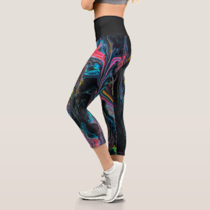 Marbled poured paint capri leggings