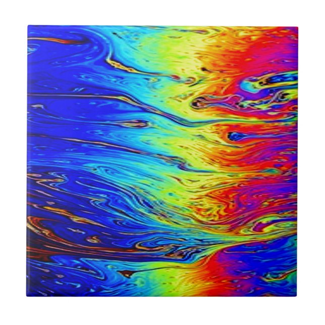 Marbled Rainbow Artwork Beautiful Tile (Front)