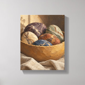 Marbled River Stones in an Ochre Bowl Still Life C Canvas Print