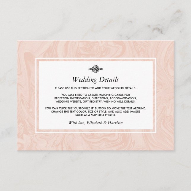 Marbled Rose Elegant Vintage Wedding Detail Insert (Front)