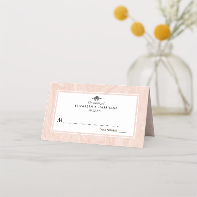 Marbled Rose Elegant Vintage Wedding Place Card (Front)