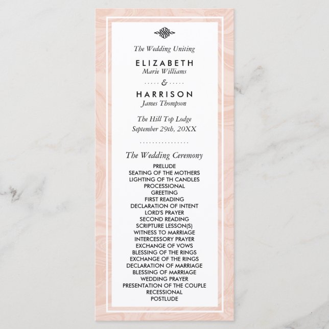 Marbled Rose Elegant Vintage Wedding Program Programme (Front)