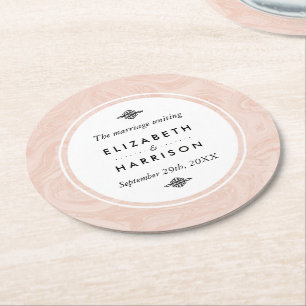 Marbled Rose Elegant Vintage Wedding Round Paper Coaster