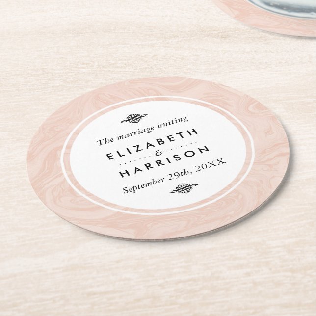 Marbled Rose Elegant Vintage Wedding Round Paper Coaster (Angled)