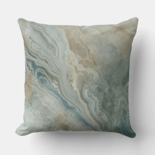 Marbled Sea Blue Green Tan Cream Coastal Print Cushion