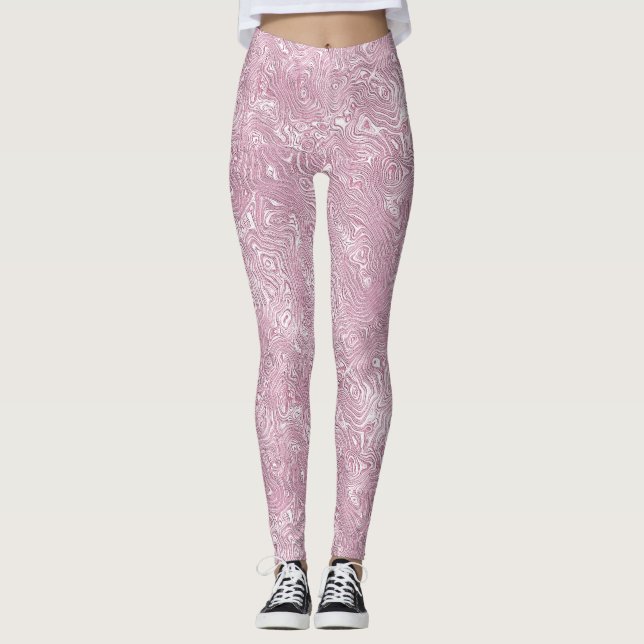 Marbled Silk Moire Pattern in Dusty Pink Leggings (Front)