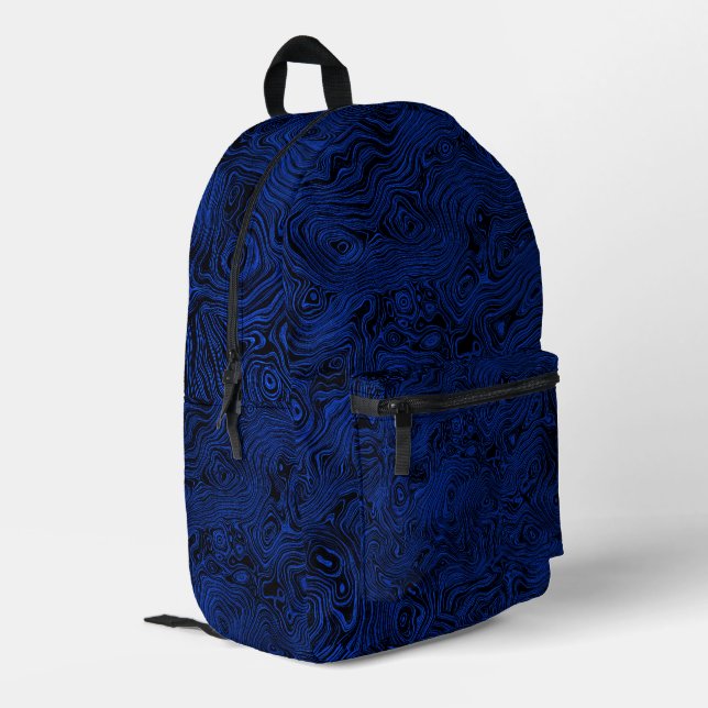 Marbled Silk Moire Pattern in Rich Blue Printed Backpack (Back Corner Left)