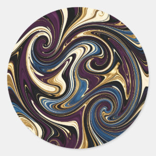 Marbled Swirl Purple Gold Blue Abstract Classic Round Sticker