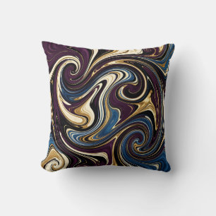 Marbled Swirl Purple Gold Blue Abstract Cushion