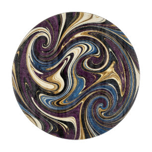 Marbled Swirl Purple Gold Blue Abstract Cutting Board