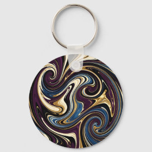 Marbled Swirl Purple Gold Blue Abstract Key Ring