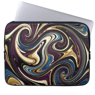 Marbled Swirl Purple Gold Blue Abstract Laptop Sleeve