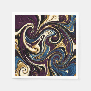 Marbled Swirl Purple Gold Blue Abstract Napkin