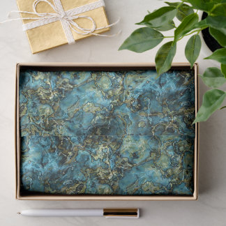 Marbled Teal Turquoise Faux Gold Agate Art Pattern Tissue Paper