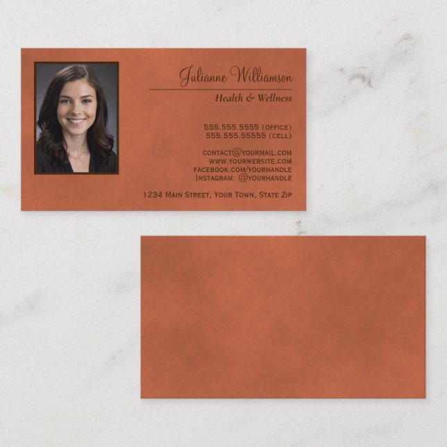 Marbled Terracotta Simple Professional Photo Business Card (Front/Back)