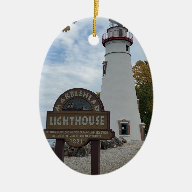 Marblehead Lighthouse Photo on a  Ceramic Tree Decoration (Front)