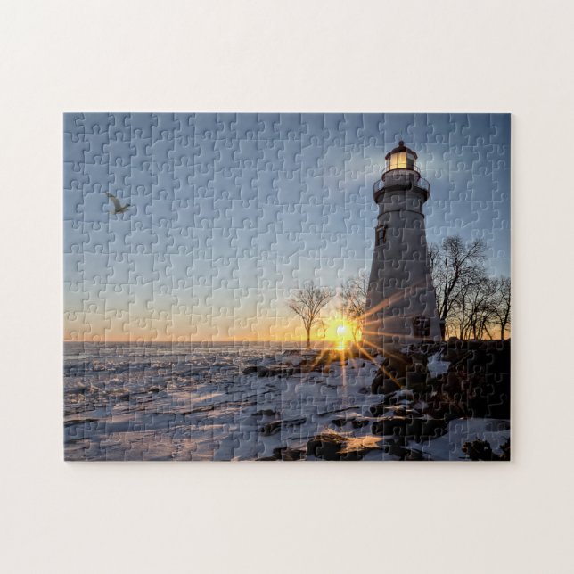 Marblehead Lighthouse Winter Sunrise Jigsaw Puzzle (Horizontal)