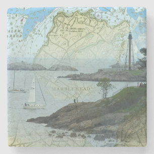 Marblehead Massachusetts harbor with sailboats Stone Coaster