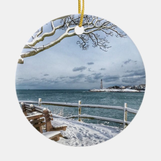 Marblehead, Massachusetts. Harbour, Lighthouse, Ceramic Tree Decoration (Front)