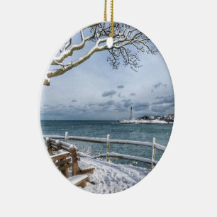 Marblehead, Massachusetts. Harbour, Lighthouse, W Ceramic Tree Decoration