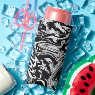 Marbleised Black and White Modern Abstract Art Seltzer Can Cooler