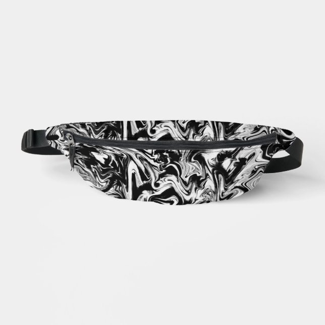 Marbleised Black and White Modern Abstract Artwork Bum Bags (Front)