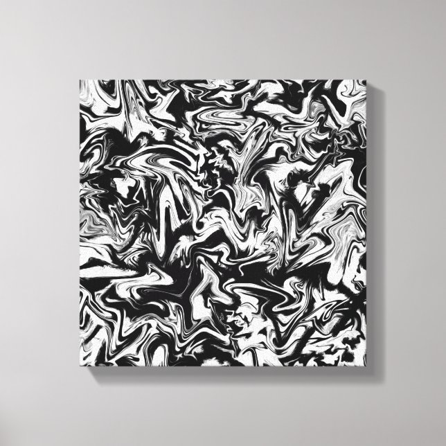 Marbleised Black and White Modern Abstract Artwork Canvas Print (Front)