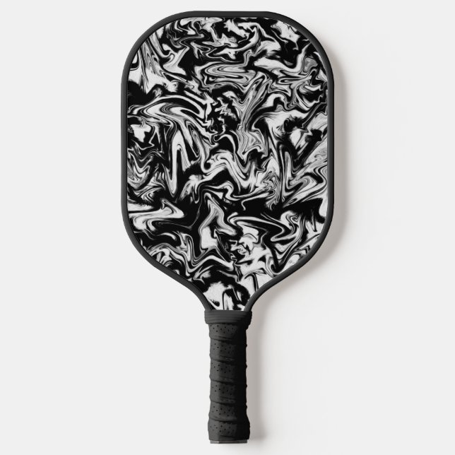 Marbleised Black and White Modern Abstract Artwork Pickleball Paddle (Front)