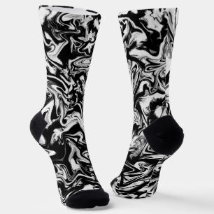 Marbleised Black and White Modern Abstract Artwork Socks