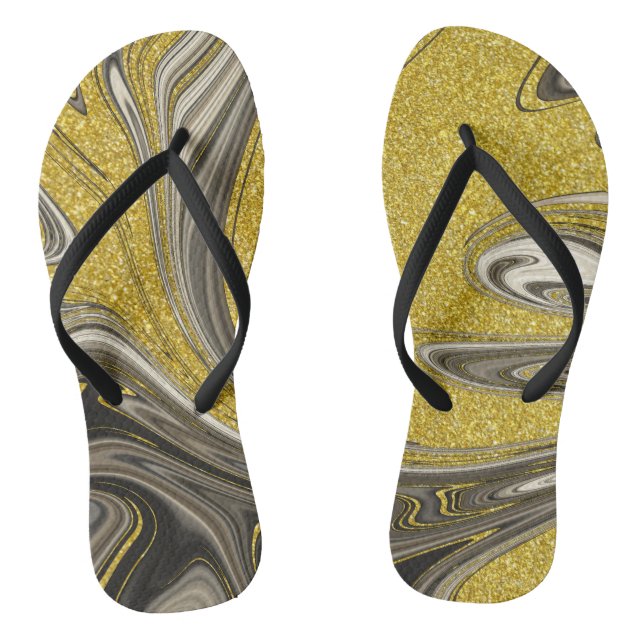 Marbleised Black Gold Flip Flops (Footbed)