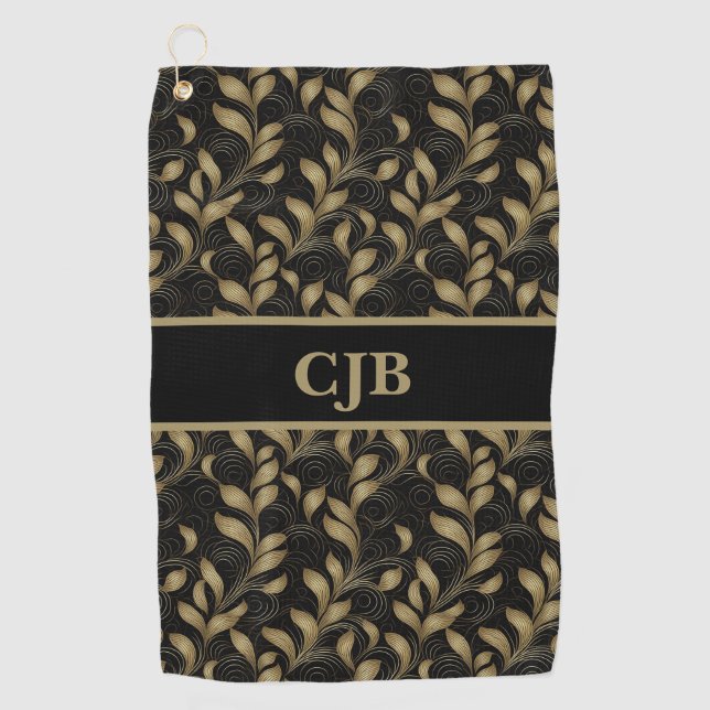 Marbleised Black Gold Golf Towel (Front)