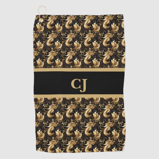 Marbleised Black Gold Golf Towel (Front)