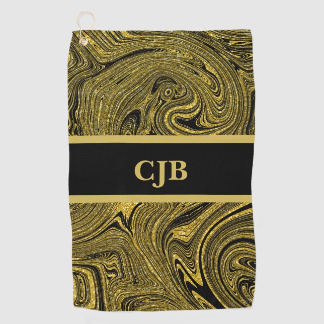 Marbleised Black Gold Golf Towel (Front)